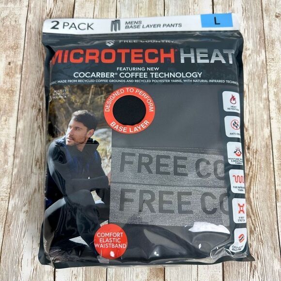 Free Country Men’s Baselayer Bottom Black Large 2PK - Picture 1 of 5